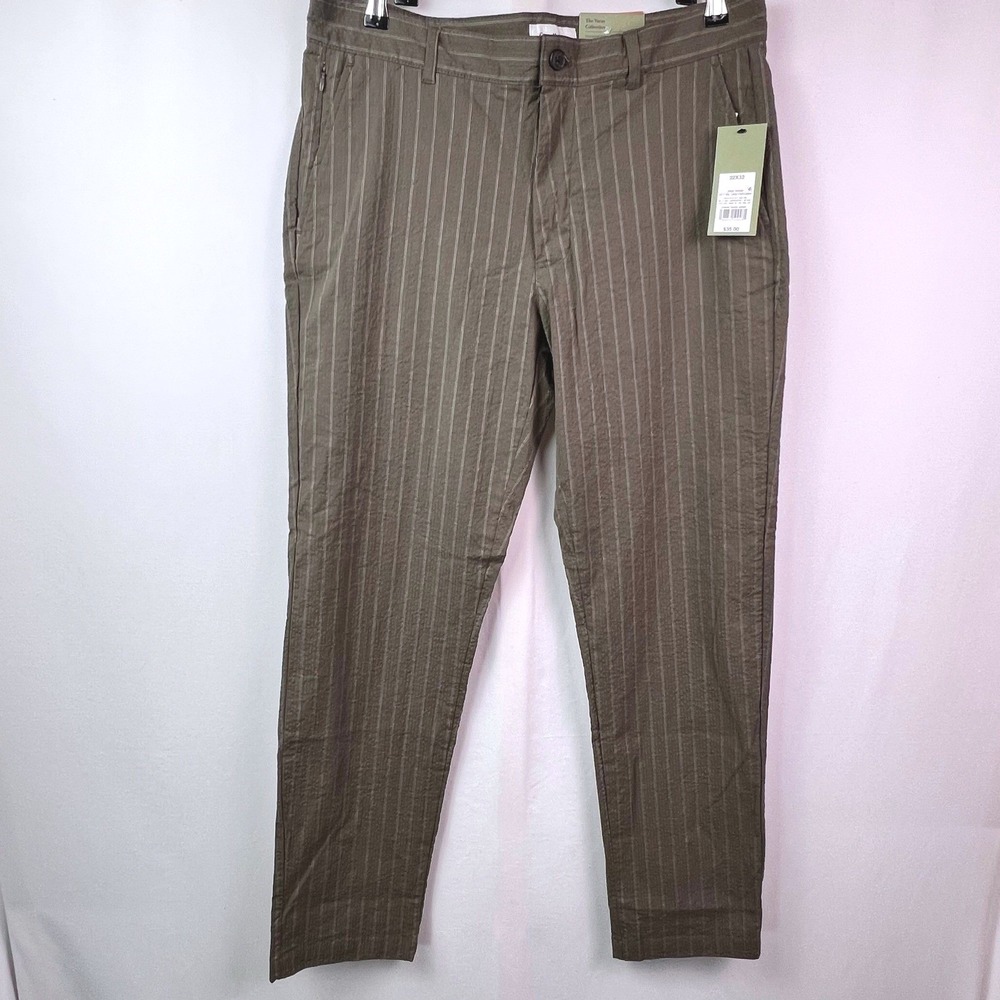 Goodfellow Vacay Trouser Mens 32x32 Olive Green Seersucker Pinstripe Slim Pant